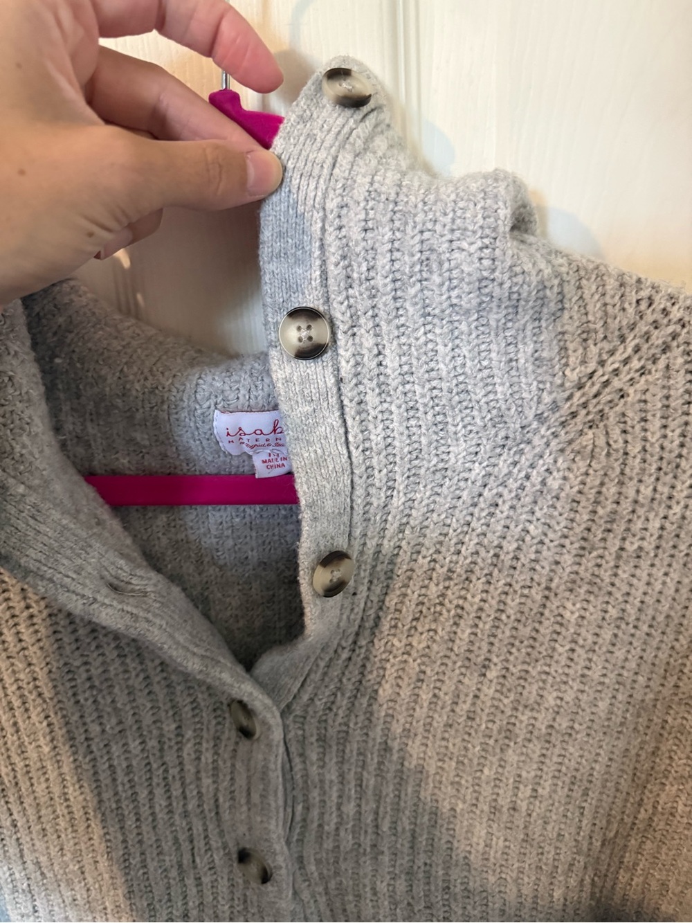 Isabel Maternity by Ingrid & Isabel Light Gray Cowl Neck Button Pullover - Picture 3 of 5